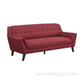 Living Room Three Seat Red Fabric Leisure Sofa with Solid Wood Legs